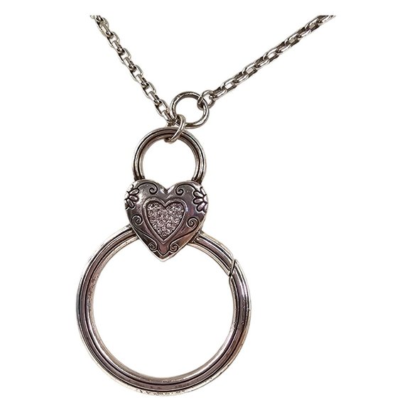 Brighton Jewelry - VTG Brighton Silver Charm Necklace & ID Lanyard Crystal Accents Long Chain